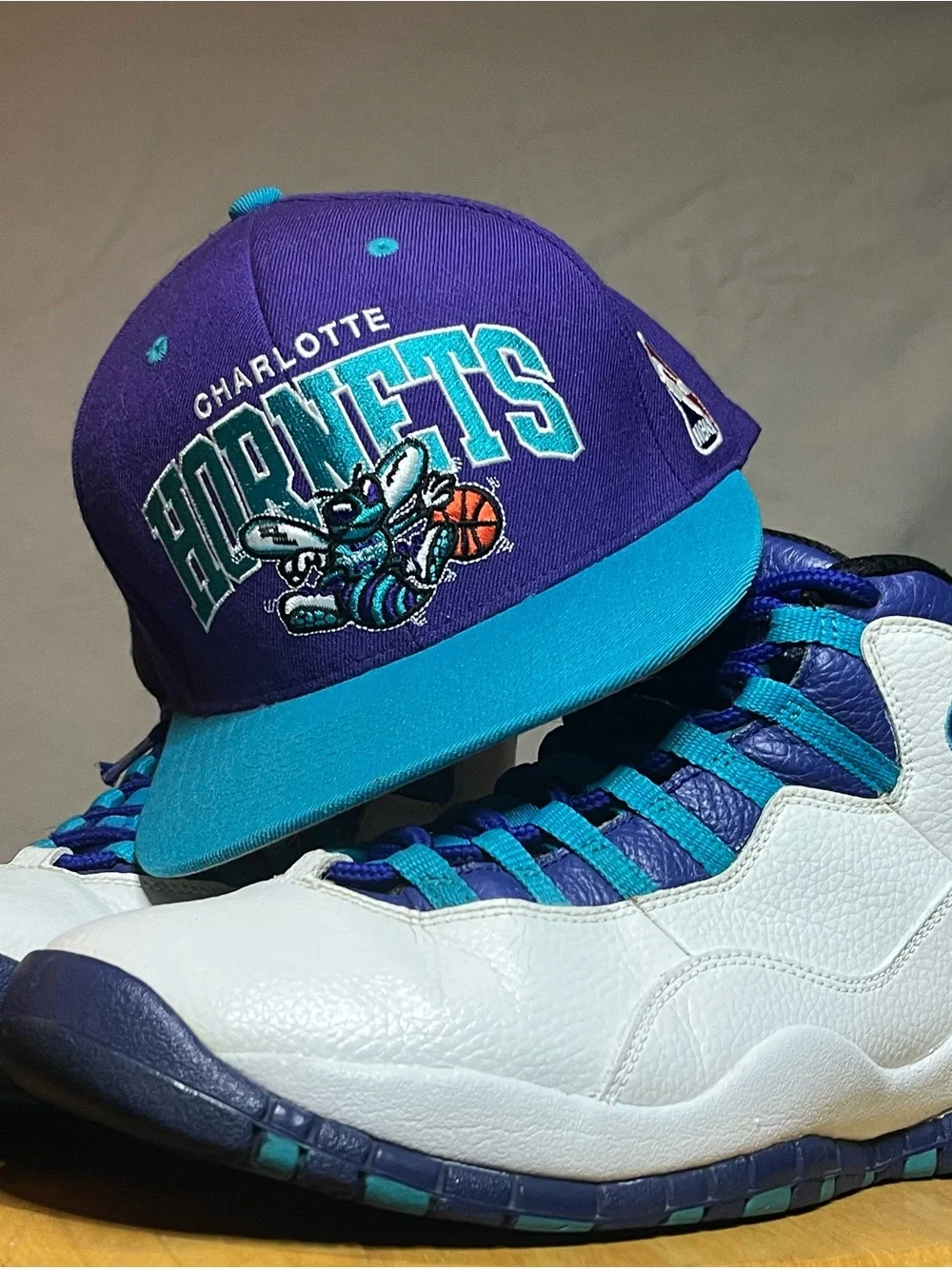 Air Jordan 10 Charlotte size 9.5 + Mitchell & Ness Charlotte Hornets Snapback